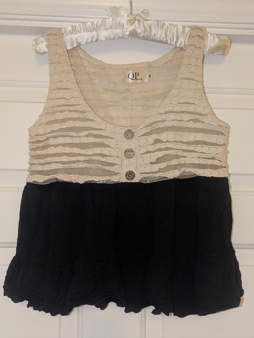QP Designers Y2K Layered Lace Peplum Babydoll Top Medium
